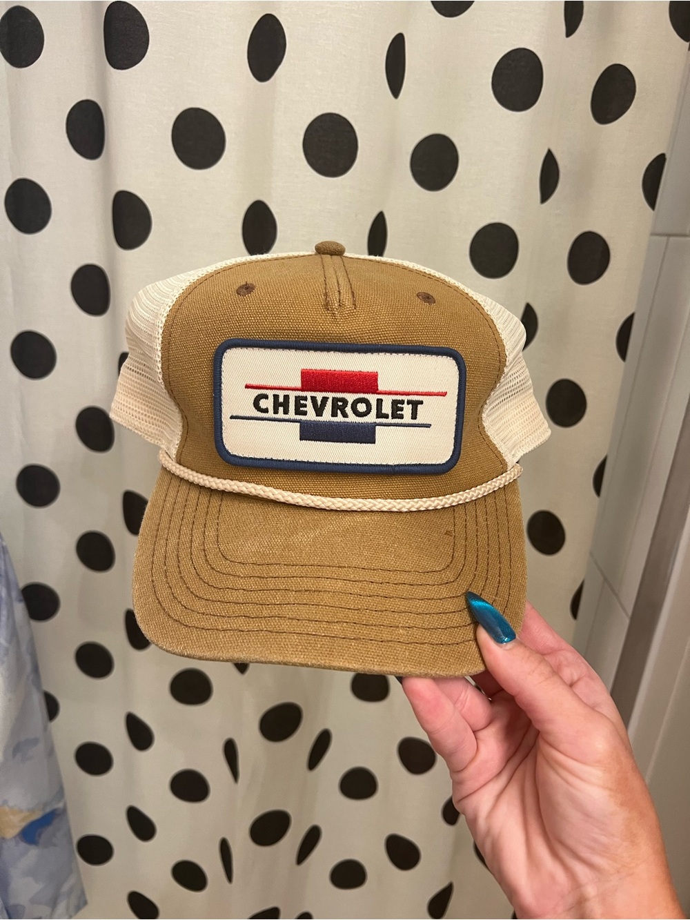 Vintage Chevrolet Embroidered Patch Trucker Hat - Brown & Cream